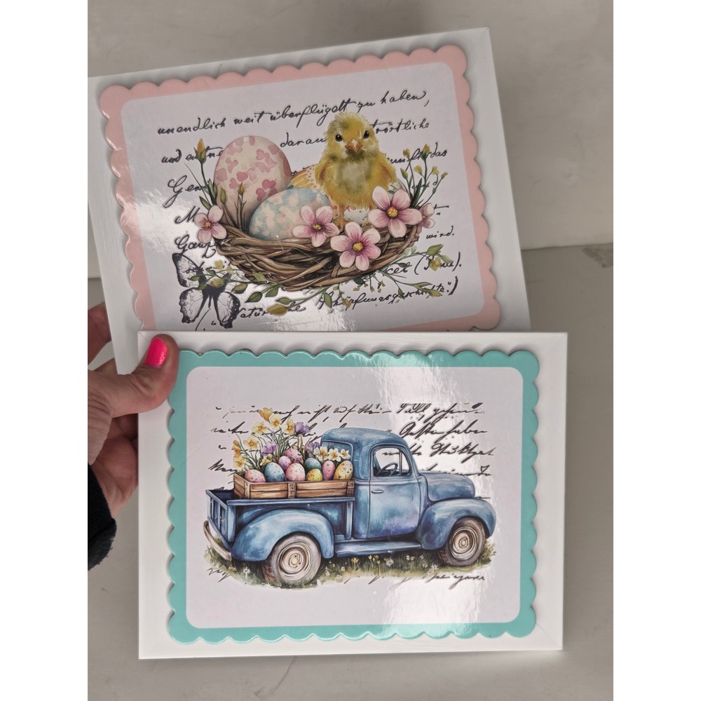 Easter Framed Art Set 2 Blue Truck Chick Eggs Spring Decor White Frames